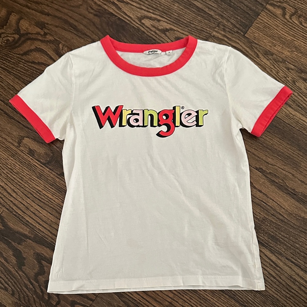 Wrangler White Tee with Pink Trim